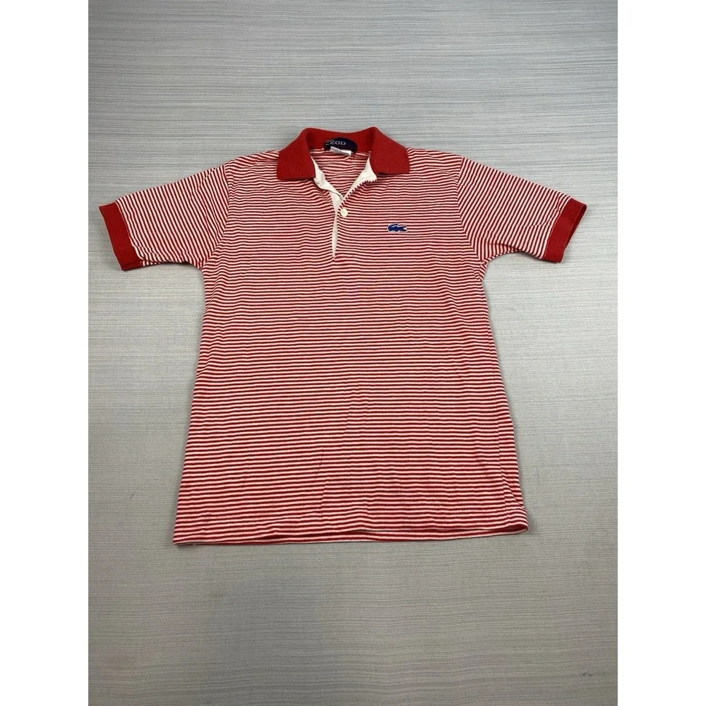 Vintage Izod Lacoste Shirt Youth Size 18 Red Striped Short Sleeve Blue Crocodile